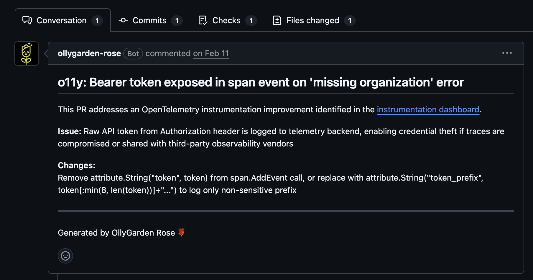 GitHub pull request opened by Rose